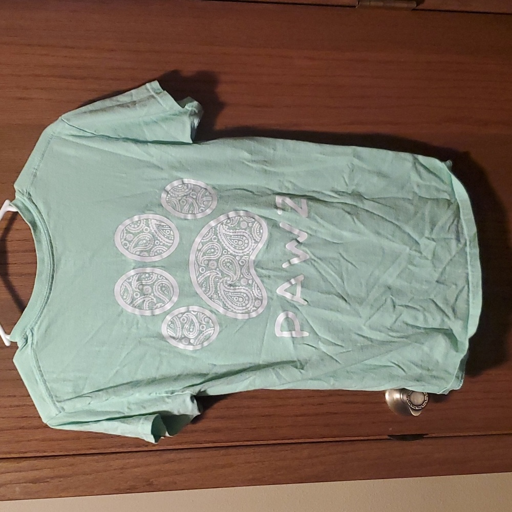 Size S Pastel Green With White Design Paw Print PAWZ Shirt